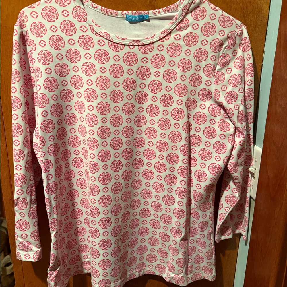 J. McLaughlin Pink and White Long Sleeve Top